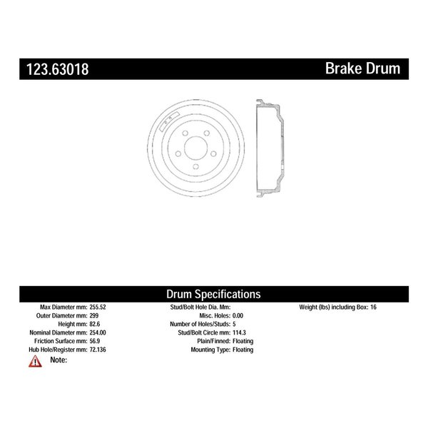 Centric Parts Standard Brake Drum, 123.63015 123.63015